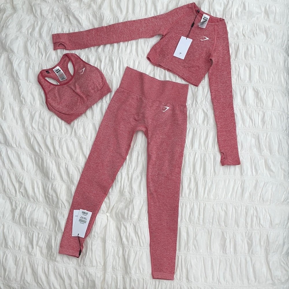 NEW Gymshark OG Vital Seamless Rose Crop Top, Sports Bra, & Leggings Extra Small